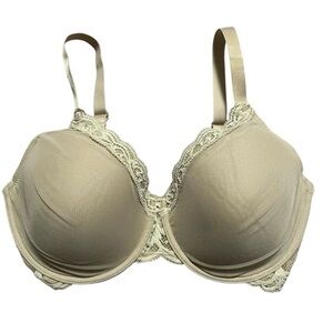 Natori 34DDD Feathers Underwire Lined Lace Trim Bra Nude Beige Classic Lingerie